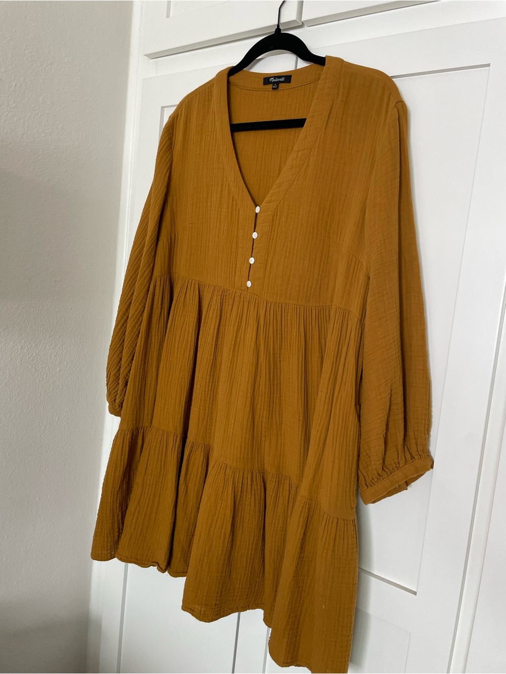 Madewell Mustard yellow Tiered V-Neck Button Babydoll Dress